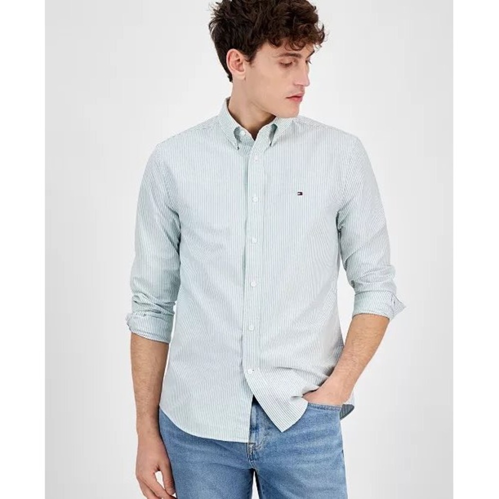 Tommy Hilfiger Mens Custom Fit Button Down Shirt Blue Gingham Check Large L/G